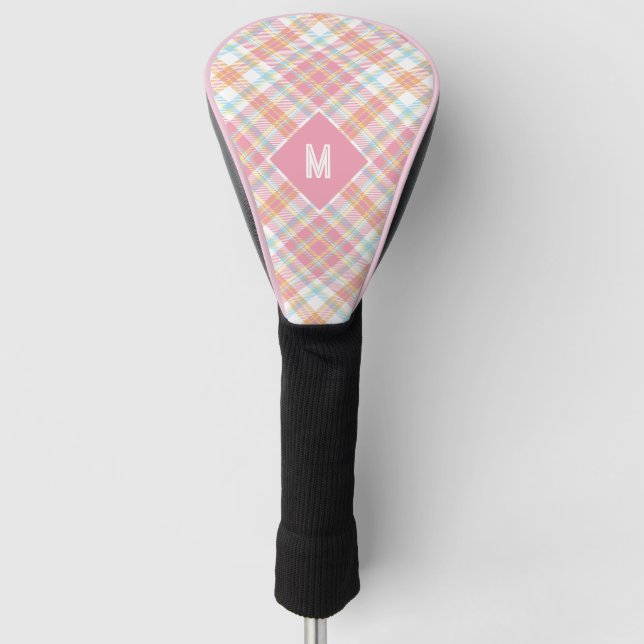 Funda Para Palo De Golf Personalizado Monograma Tapado / Patrón Tartán (Anverso)