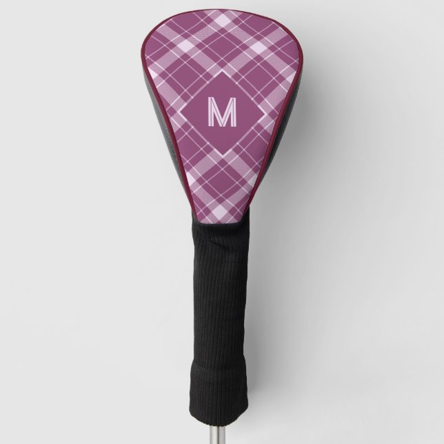 Funda Para Palo De Golf Personalizado Monograma Tapado / Patrón Tartán (Anverso)