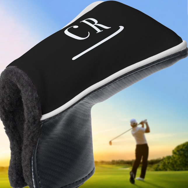 Funda Para Palo De Golf Personalizado Monogrammed Golfer moderno negro y b (Custom Monogrammed Golfer Modern Black & White Golf Head Cover)