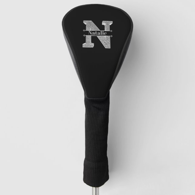 Funda Para Palo De Golf Personalizado N Monograma De Plata Inicial Su Nomb (Anverso)