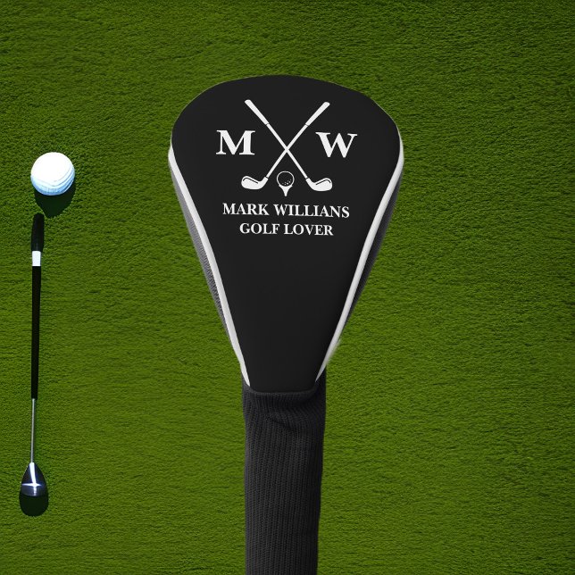 Funda Para Palo De Golf Personalizado Nombre de Monograma Negro Golf Lover (Subido por el creador)