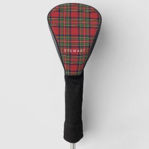 Funda Para Palo De Golf Personalizado Rústico de Stewart Tartán rojo y ver