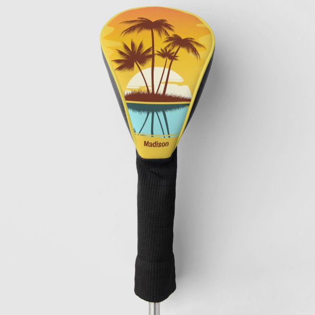 Funda Para Palo De Golf Personalizado Texto Isla tropical Atardecer (Anverso)