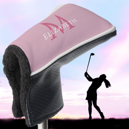 Funda Para Palo De Golf Personalized Elegant Monogram Name Initial Pink