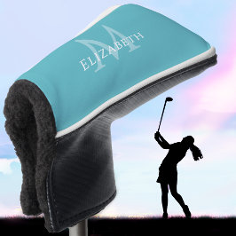 Funda Para Palo De Golf Personalized Elegant Monogram Name Initial Teal