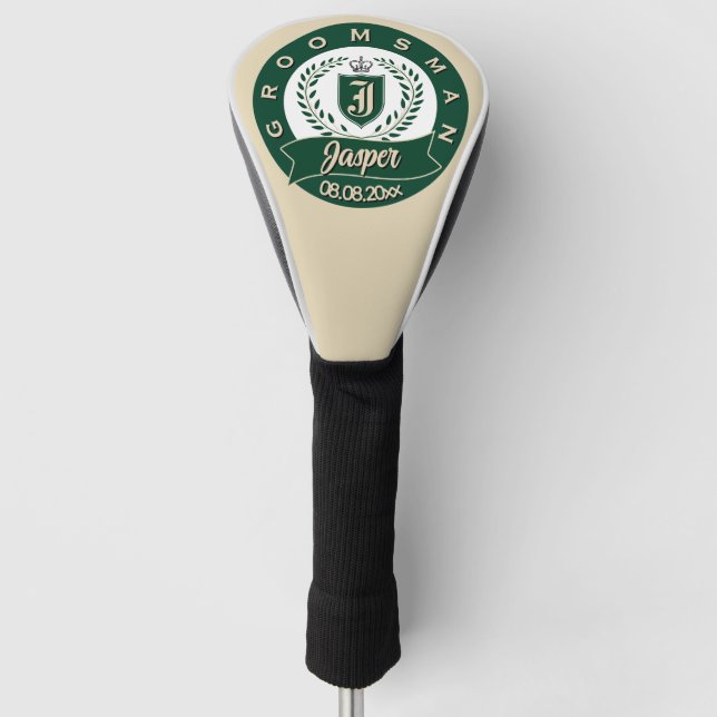 Funda Para Palo De Golf Personalized Jasper Groomsman Crest Green & Ivory (Anverso)