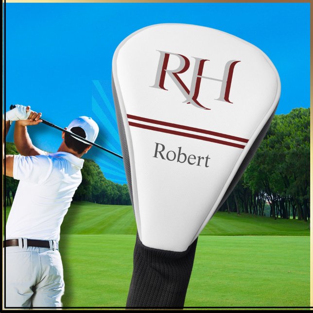 Funda Para Palo De Golf Personalized Monogram and Name White Grey Red (Subido por el creador)