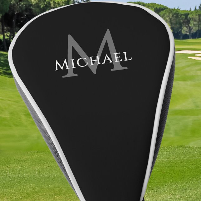 Funda Para Palo De Golf Personalized Monogram Name Initial Black Gray (Personalized Monogram Name Initial Black Gray Golf Head Cover)