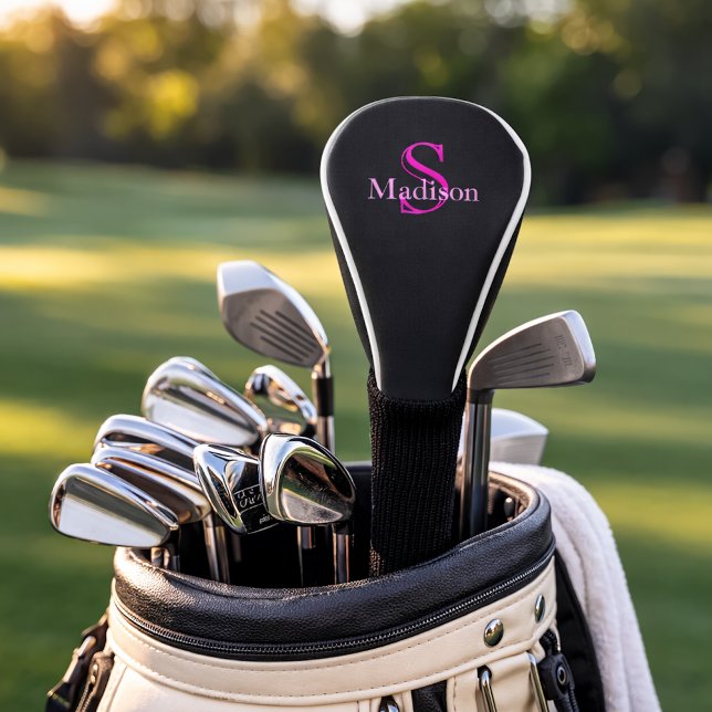 Funda Para Palo De Golf Personalized Name Monogram Black Pink (Subido por el creador)