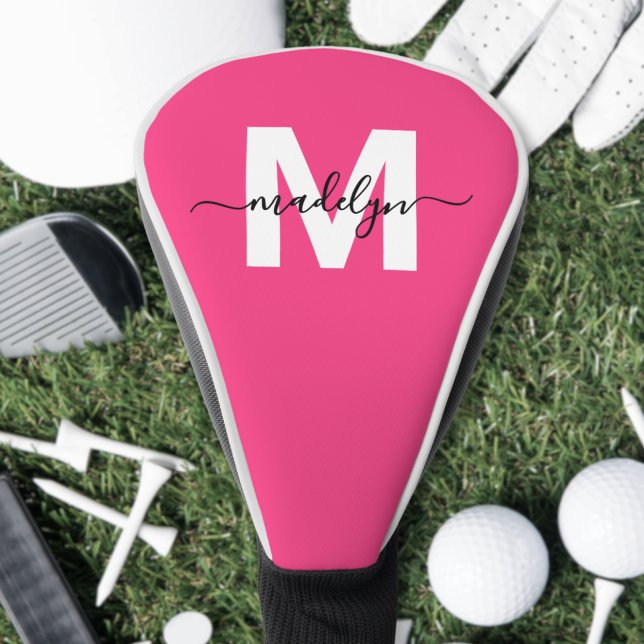 Funda Para Palo De Golf Personalized Pink Monogram Name (Personalized Pink Monogram Name Golf Head Cover )