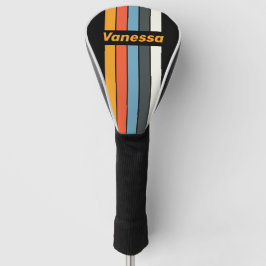 Funda Para Palo De Golf Pin de Lluvia Oscura Retro con Nombre y Rayas
