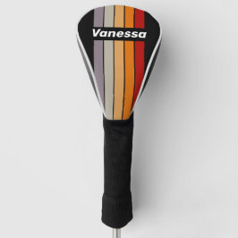 Funda Para Palo De Golf Pin de Rayas de Arcoíris con Nombre Vibra Retro