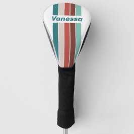 Funda Para Palo De Golf Pin de rayas de arcoíris de menta vintage con nomb