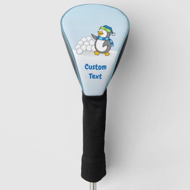 Funda Para Palo De Golf Pingüino pequeño con bolas de nieve agitando codo  (Anverso)
