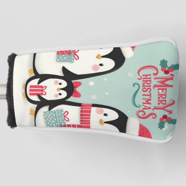 Funda Para Palo De Golf Pingüinos nevados de Feliz Navidad (Anverso)