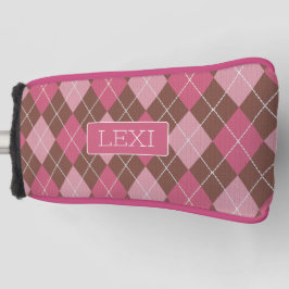 Funda Para Palo De Golf Pink Argyle sobre el patrón de cosecha marrón con 