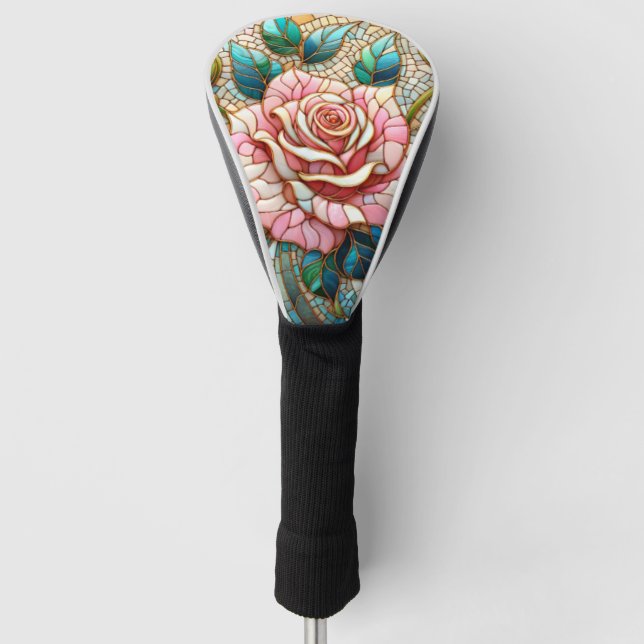 Funda Para Palo De Golf Pink Roses Stained Glass Mosaic (Anverso)