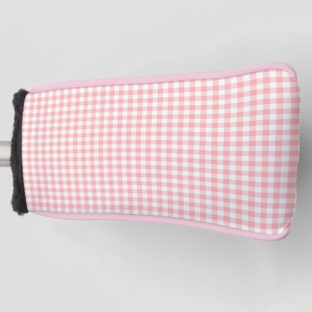 Funda Para Palo De Golf Pink White Gingham Check Plaid (Anverso)