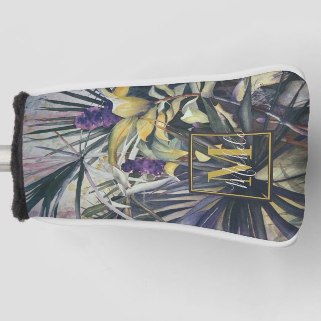 Funda Para Palo De Golf Pintando palmeras tropicales con monograma (Anverso)