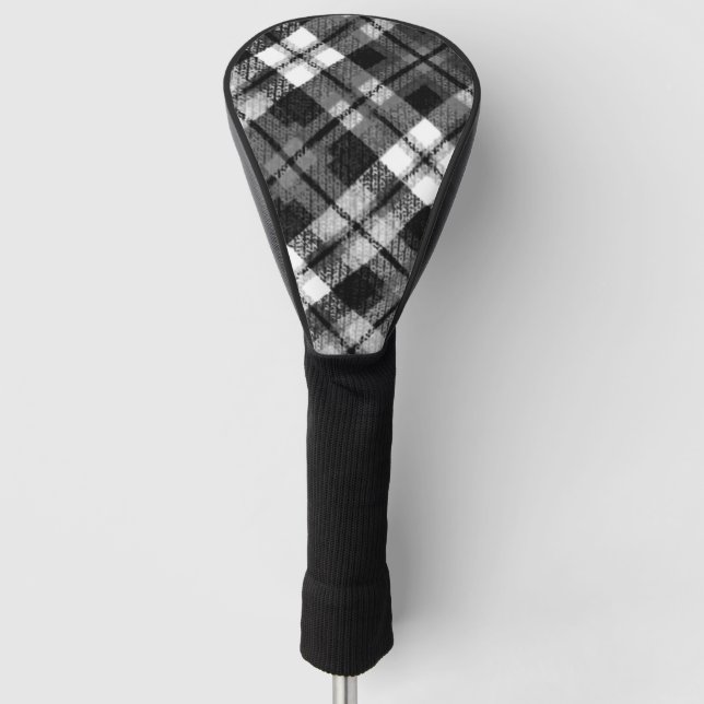 Funda Para Palo De Golf Plaid Check Tartan Black White Farmhouse Moderno (Anverso)