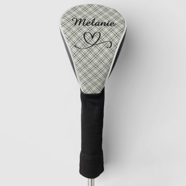 Funda Para Palo De Golf Plaid Greens and Beige Heart Pickleball Paddle (Anverso)