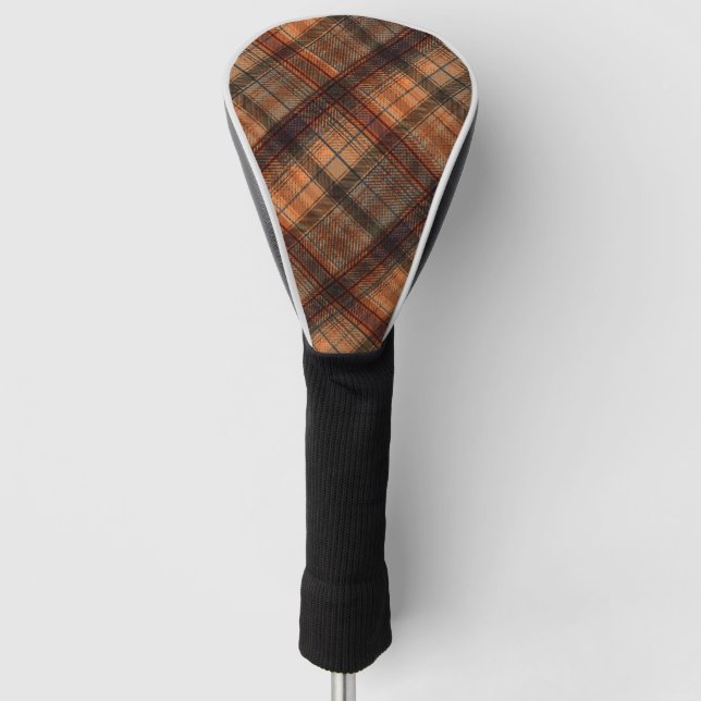 Funda Para Palo De Golf Plaid Scottish tartan naranja marrón clásico negro (Anverso)