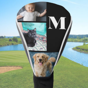Funda Para Palo De Golf Plantilla de foto personalizada monograma negra mo