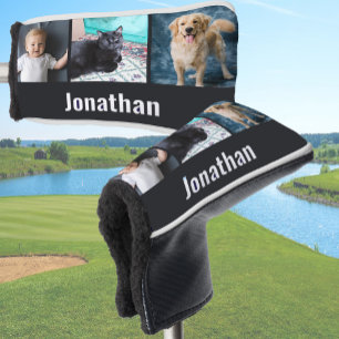 Funda Para Palo De Golf Plantilla y nombre de foto personalizada negra mod