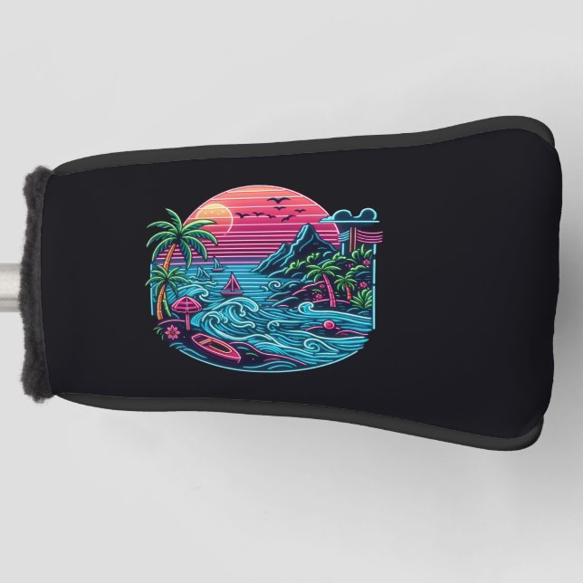 Funda Para Palo De Golf Playa de neón tropical/hawaiana (Anverso)