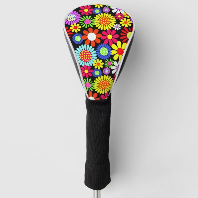 Funda Para Palo De Golf Poder de flores hippie de primavera retro (Anverso)