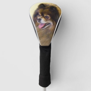 Funda Para Palo De Golf Pomeranian negro y moreno que pinta arte original