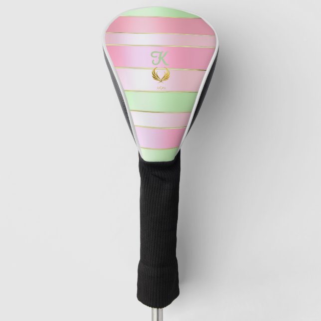 Funda Para Palo De Golf Posh Monogrammed Pastel Pink and Green  (Anverso)