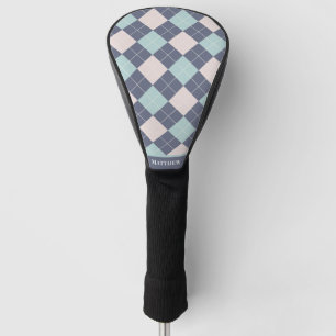 Funda Para Palo De Golf Preppy Argyle Plaid Pink Turquoise Denim Blue