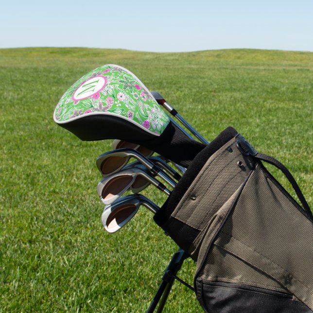 Funda Para Palo De Golf Preppy Giraffes Lily Pink Green Monograma (In Situ)