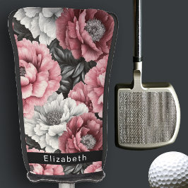 Funda Para Palo De Golf Pretty Pink and White Peony Personalized