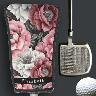 Funda Para Palo De Golf Pretty Pink and White Peony Personalized