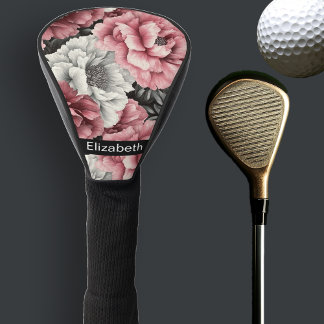 Funda Para Palo De Golf Pretty Pink and White Peony Personalized