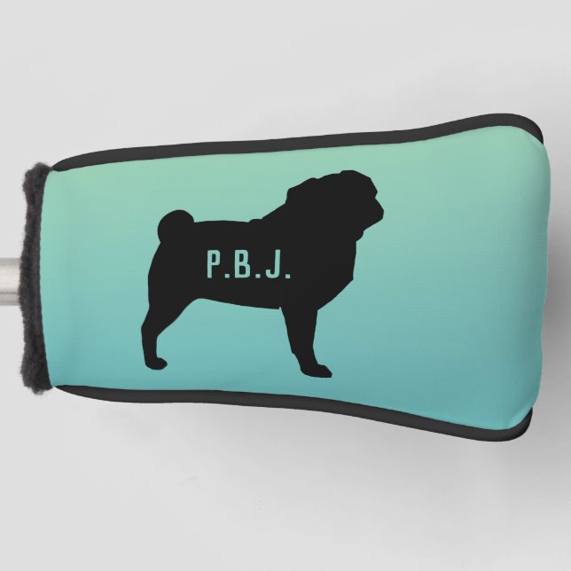 Funda Para Palo De Golf Pug Silhouette con texto Personalizado (Anverso)