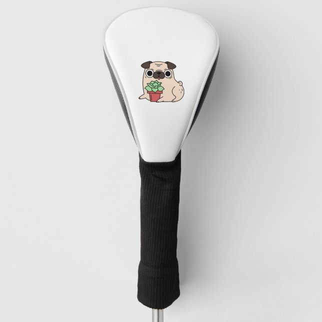 Funda Para Palo De Golf Pug Y Suculenta Planta (Anverso)