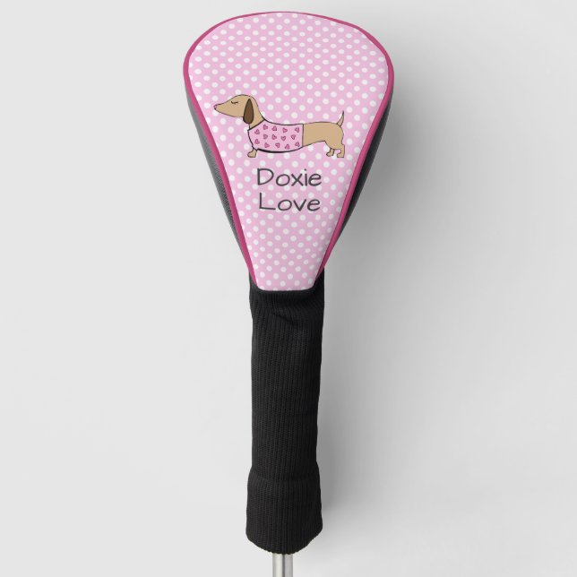 Funda Para Palo De Golf Punto de Polka Rosa Wiener Dog Love Golfer Gift (Anverso)
