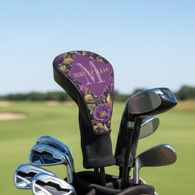 Funda Para Palo De Golf Purple Gold Floral William Morris Elegant Monogram (Subido por el creador)