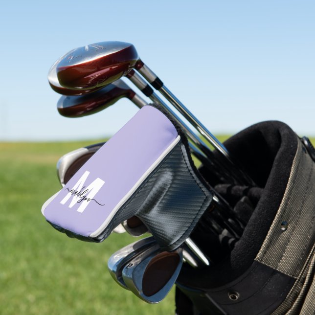 Funda Para Palo De Golf Purple Lavender Initial Name Monogram (In Situ)