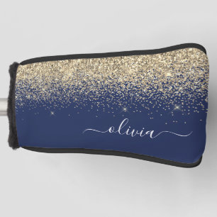 Funda Para Palo De Golf Purpurina azul de la marina de oro guión Monograma