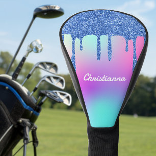 Funda Para Palo De Golf Purpurina azul goteo Fluorescente Neón rosa y Púrp