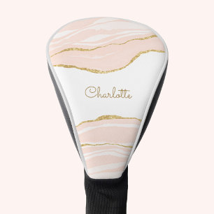 Funda Para Palo De Golf Purpurina de oro de Rubor Pink Marble Agate Person