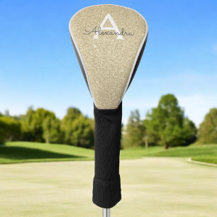 Funda Para Palo De Golf Purpurina de oro y nombre del monograma de destell