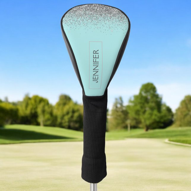 Funda Para Palo De Golf Purpurina de plata azul Aqua verde azulada Monogra (Subido por el creador)