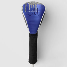 Funda Para Palo De Golf Purpurina Girly Blue Dripping Brush Monograma Meta