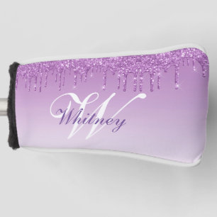 Funda Para Palo De Golf purpurina morado monogramado elegante