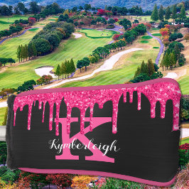 Funda Para Palo De Golf Purpurina negro de color rosa caliente goteo Monog